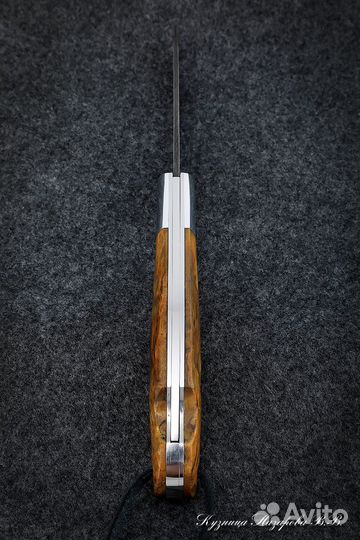 Нож складной Сова сталь дамаск накладки карельская