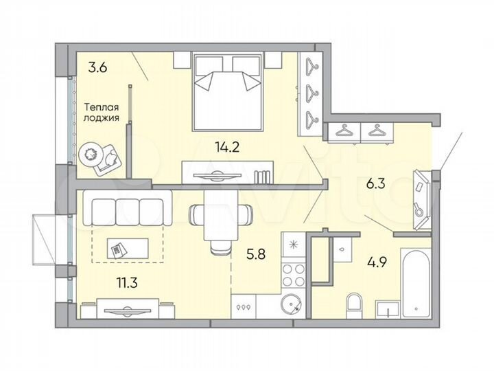 2-к. квартира, 46,1 м², 14/18 эт.