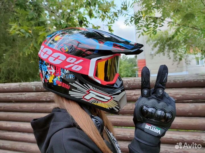 Мотошлем кроссовый с очками 4 в 1 #эндуро #новый