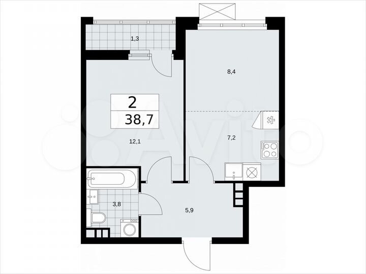 2-к. квартира, 38,7 м², 4/18 эт.