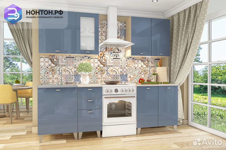Кухня Корсика дуб молочный / голубовато-серый глян