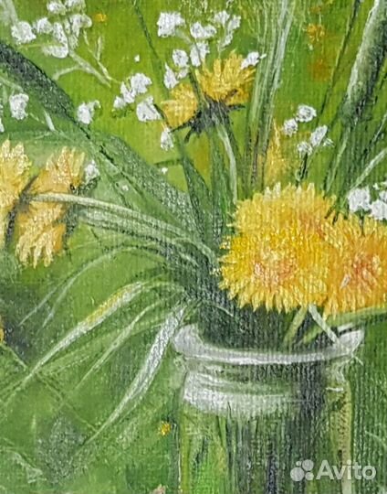 Картина Цветы Одуванчики. Масло, холст 13х18