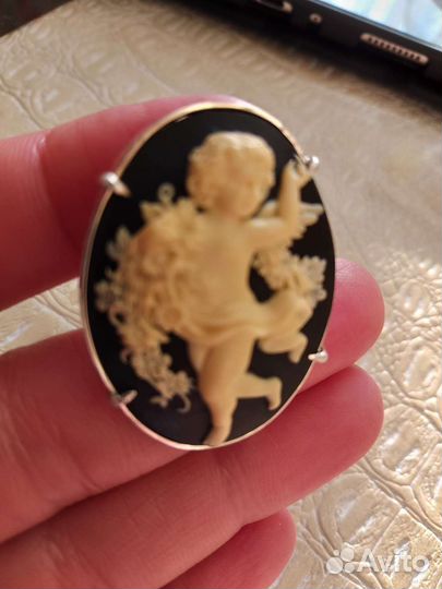 Кольцо серебро камея