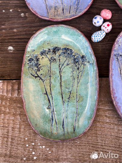 Тарелки с оттисками, ручная работа, керамика