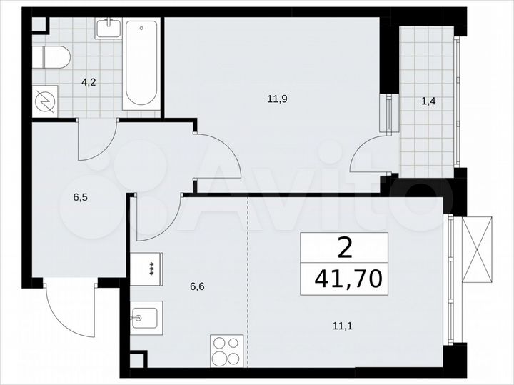 2-к. квартира, 41,7 м², 2/16 эт.