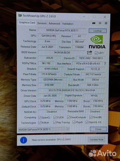 Видеокарта asus GeForce RTX 3070 Ti TUF Gaming