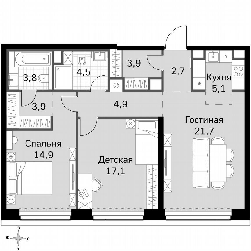 2-к. квартира, 82,5 м², 38/49 эт.