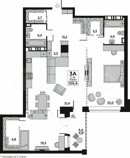 3-к. квартира, 109,4 м², 4/18 эт.
