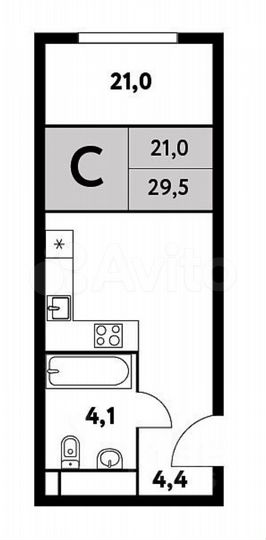 Своб. планировка, 30 м², 5/18 эт.
