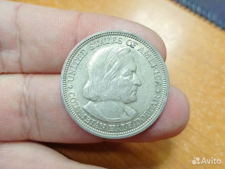 Монета Америки Серебро 1893 год Колумб