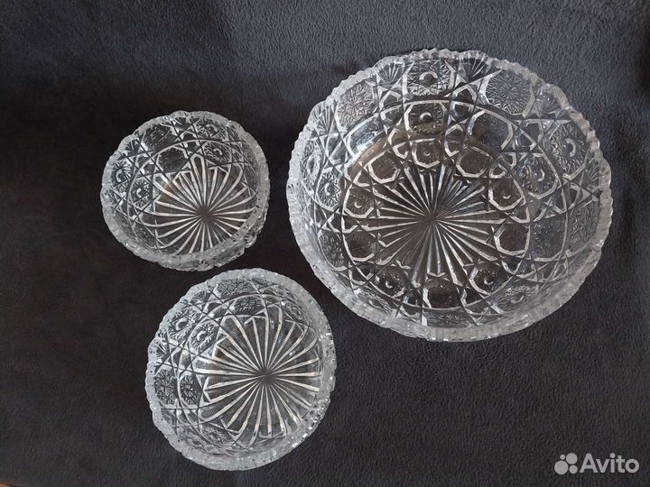 Набором ваза хрустальная СССР винтаж 25см и 15см-2