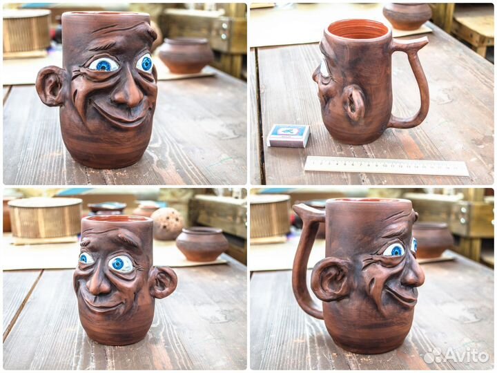 Глиняные кружки ручной работы (с лицами) 0,7л