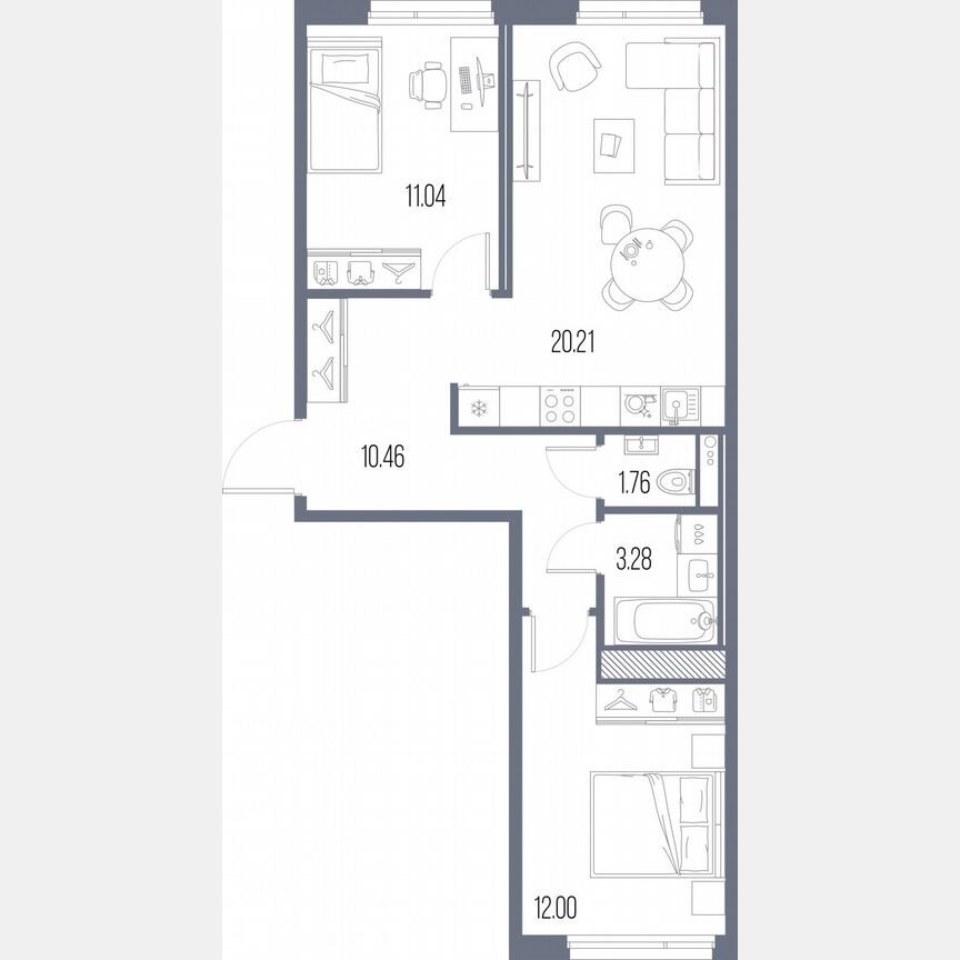 2-к. квартира, 58,8 м², 7/10 эт.