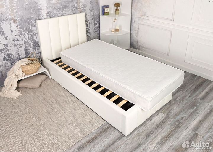 Кровать 80х200 велюр слоновая кость Богема