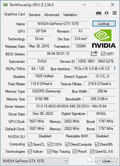 Видеокарта GTX 1070 evga ftw