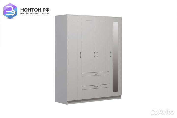 Шкаф четырехстворчатый Сириус белый с двумя ящикам