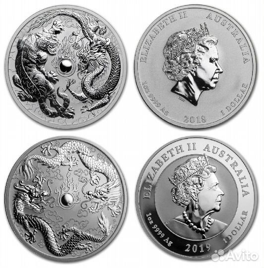 Австралия Дракон Тигр серебро 1 унция 2018 2019