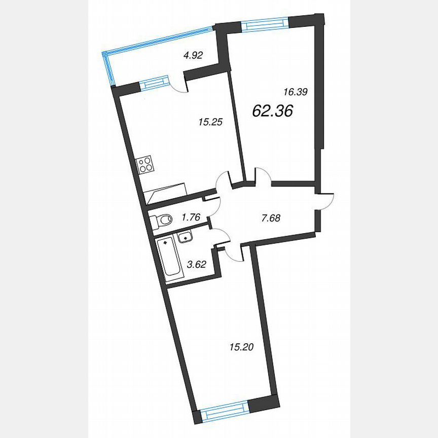 2-к. квартира, 64,8 м², 12/22 эт.