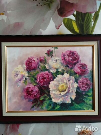 Картина маслом на холсте (Букет цветов, пионы )