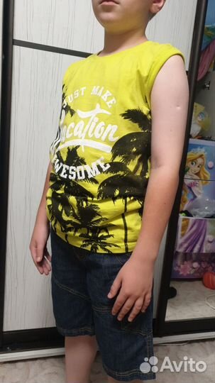 Пакет- рост140- Бриджи+новая футболка+худи+шлёпки