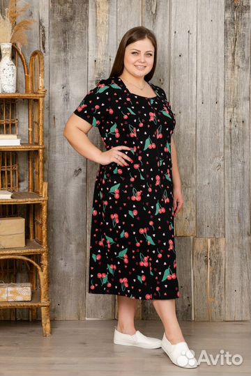 Халат женский Вишенка, большого размера