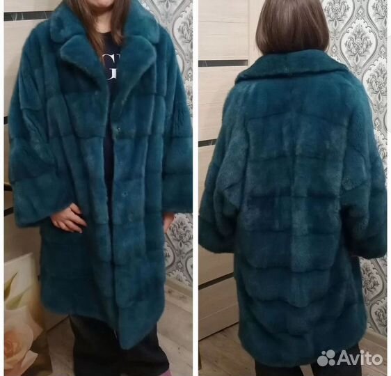 Шуба норковая 44-54р. Кимоно. Изумруд