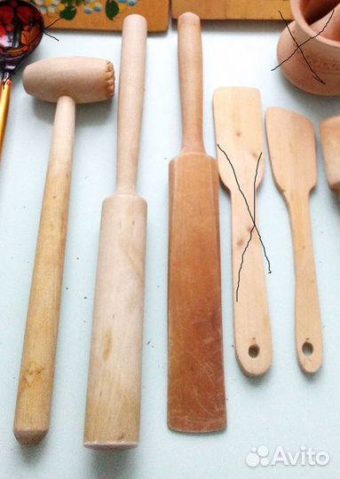 Деревянные толкушки,лопатки,доска,молоток,подставк