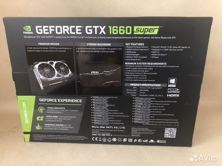 Видеокарта MSI gtx 1660 super
