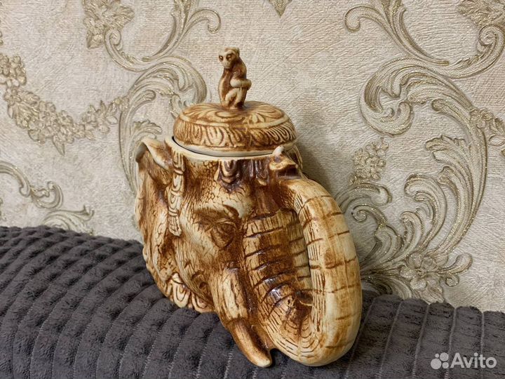 Керамическая емкость слон для хранения чая сувенир