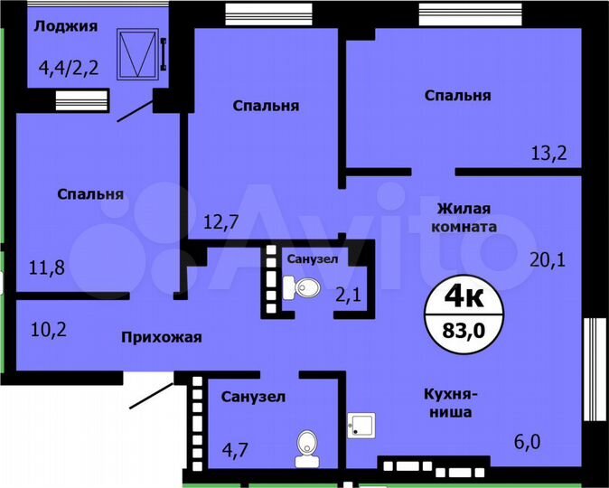 4-к. квартира, 83 м², 10/19 эт.
