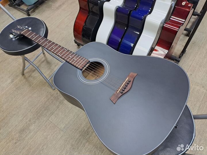 Гитара акустическая дредноут чёрная матовая