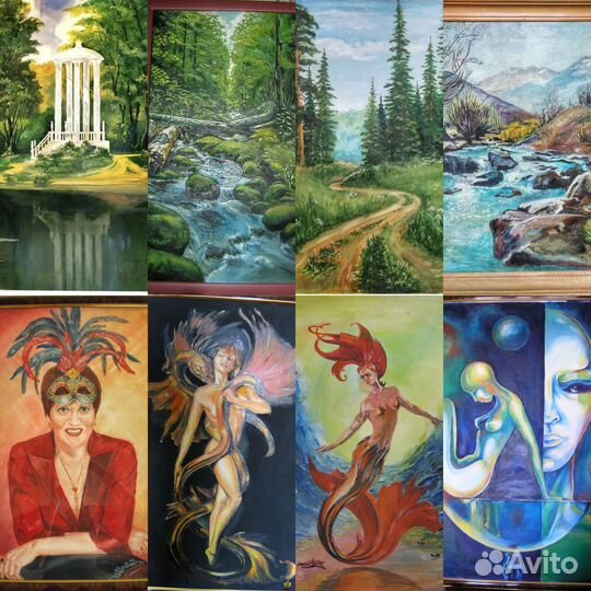 Картина маслом на заказ холст, двп, спил дерева