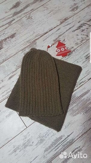 Шапка бини, снуд в один оборот, ручная работа