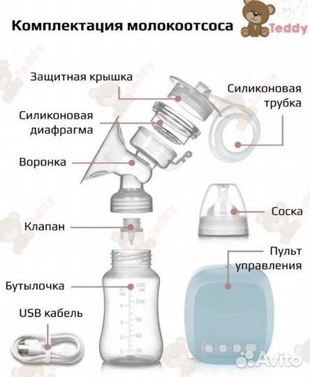 Молокоотсос электрический новый голубой