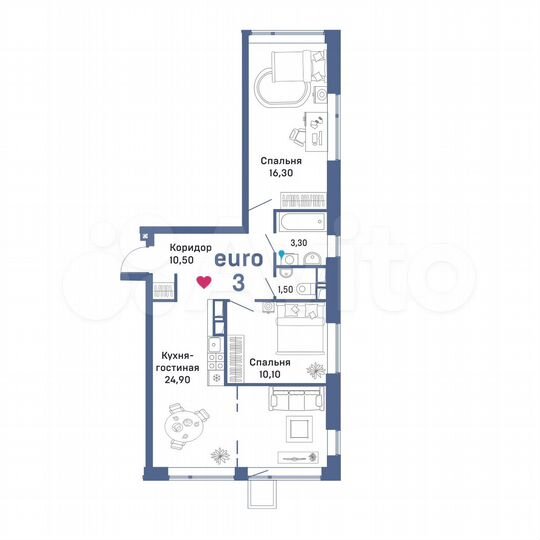 3-к. квартира, 66,8 м², 5/12 эт.
