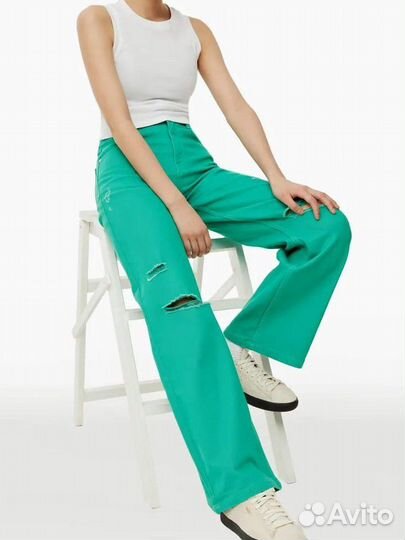 Зелёные джинсы Longleg с дырами для девочки 140