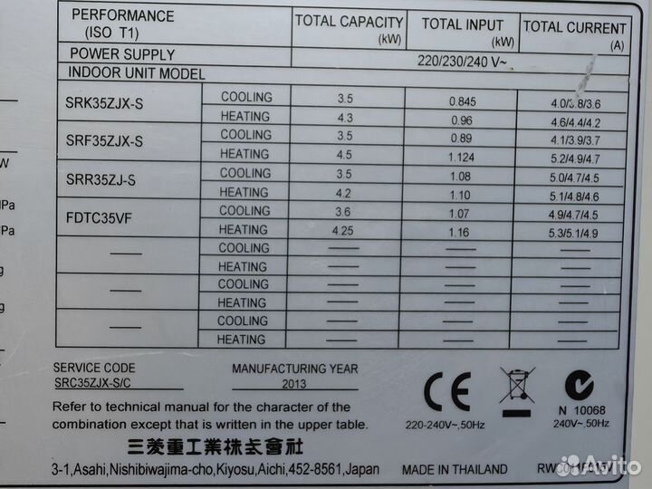 Наружный блок Mitsubishi Heavy SRC35ZJX-S