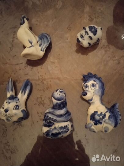 Петушок, свинка и магнитики Гжель, вазочки