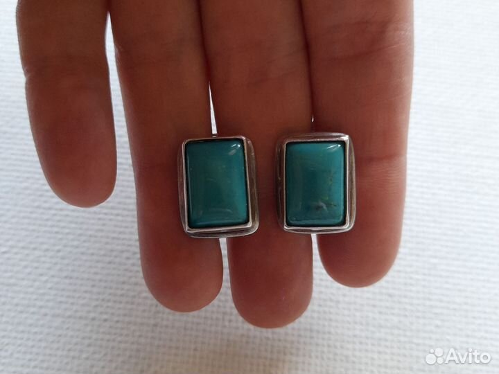 Серебряные серьги с натуральной бирюзой