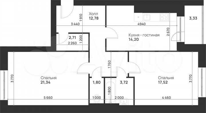 2-к. квартира, 77,4 м², 4/5 эт.