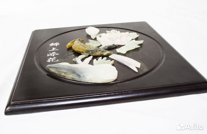 Панно настенное Птица, цветы, нефрит, дерево, (Ки