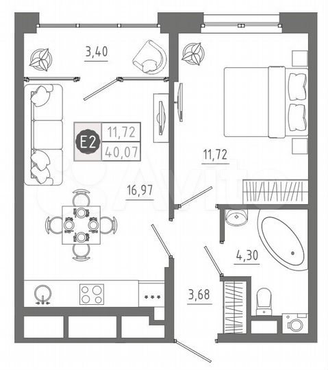 1-к. квартира, 40,1 м², 3/10 эт.