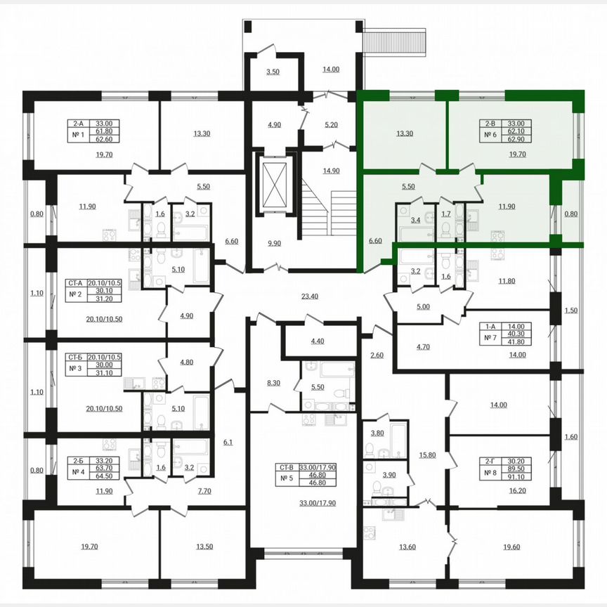 2-к. квартира, 65,1 м², 1/8 эт.