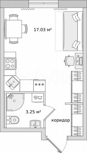 Квартира-студия, 24,8 м², 2/22 эт.