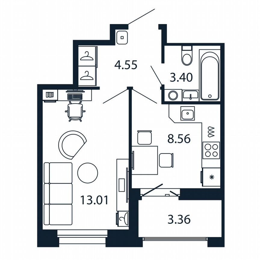 1-к. квартира, 31,2 м², 7/12 эт.