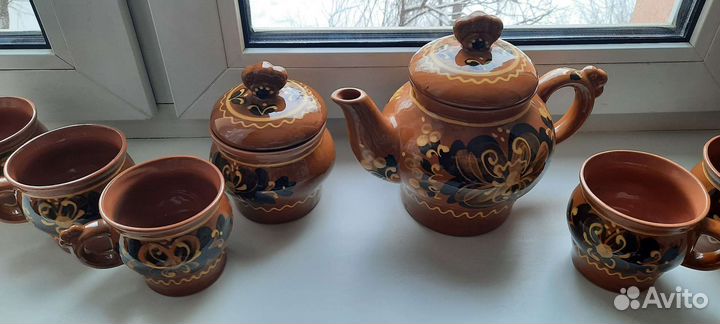 Сервиз керамический (глиняный) чайный. Новый