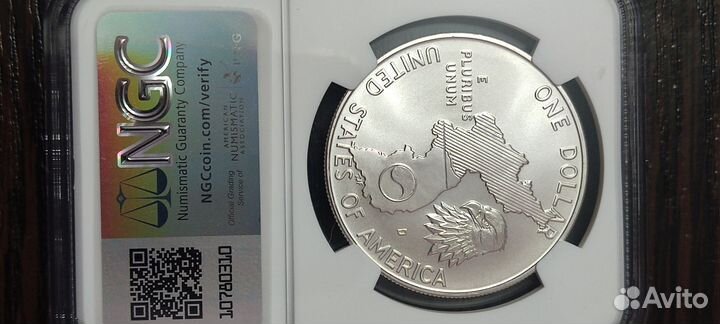 Монета 1 доллар США 1991 NGC ms 69 Серебро