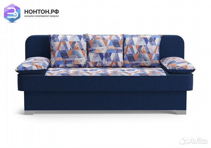 Диван еврокнижка Арвен темно-синий / принт Snow De