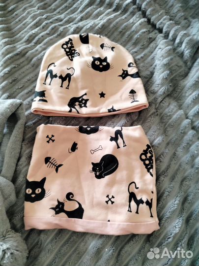 Комплект шапка и шарф, снуд для девочки