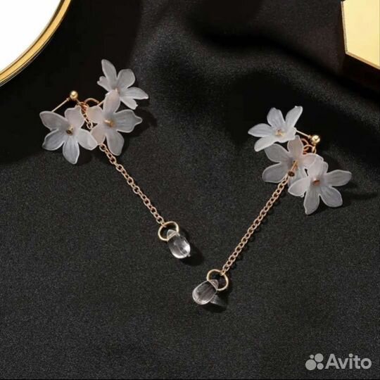 Серьги цветок кольцо длинные